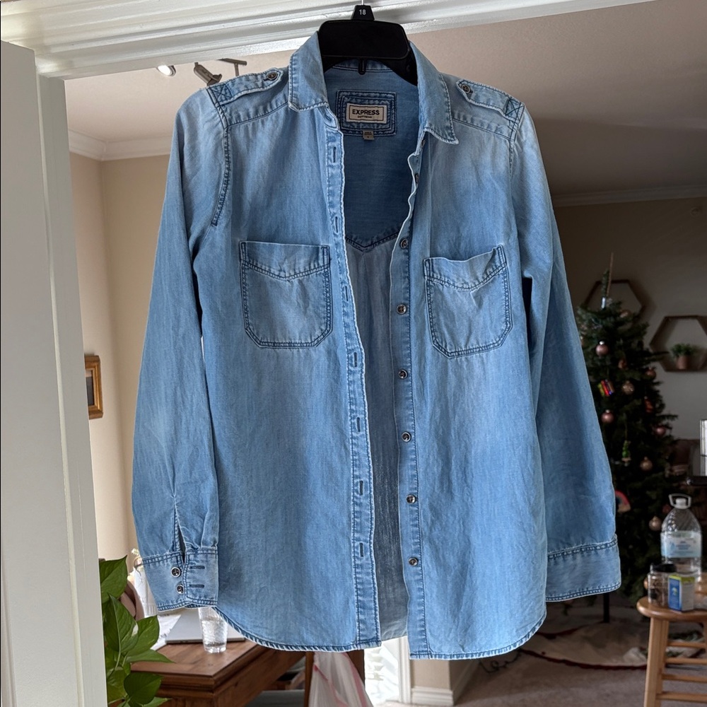 Express Light Blue Button-Up Denim Shirt